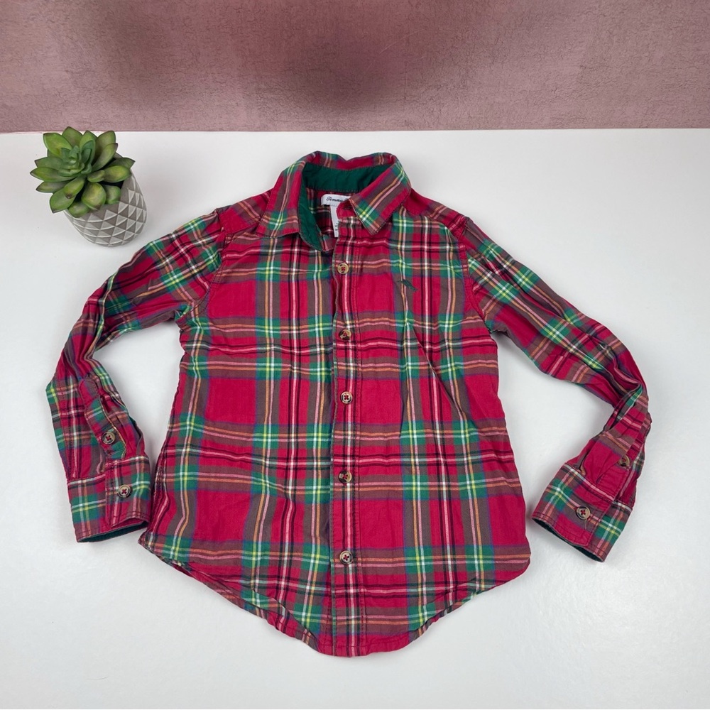 Tommy Bahama Red Green White Plaid Long Sleeve Button Down Shirt Top Boy Small